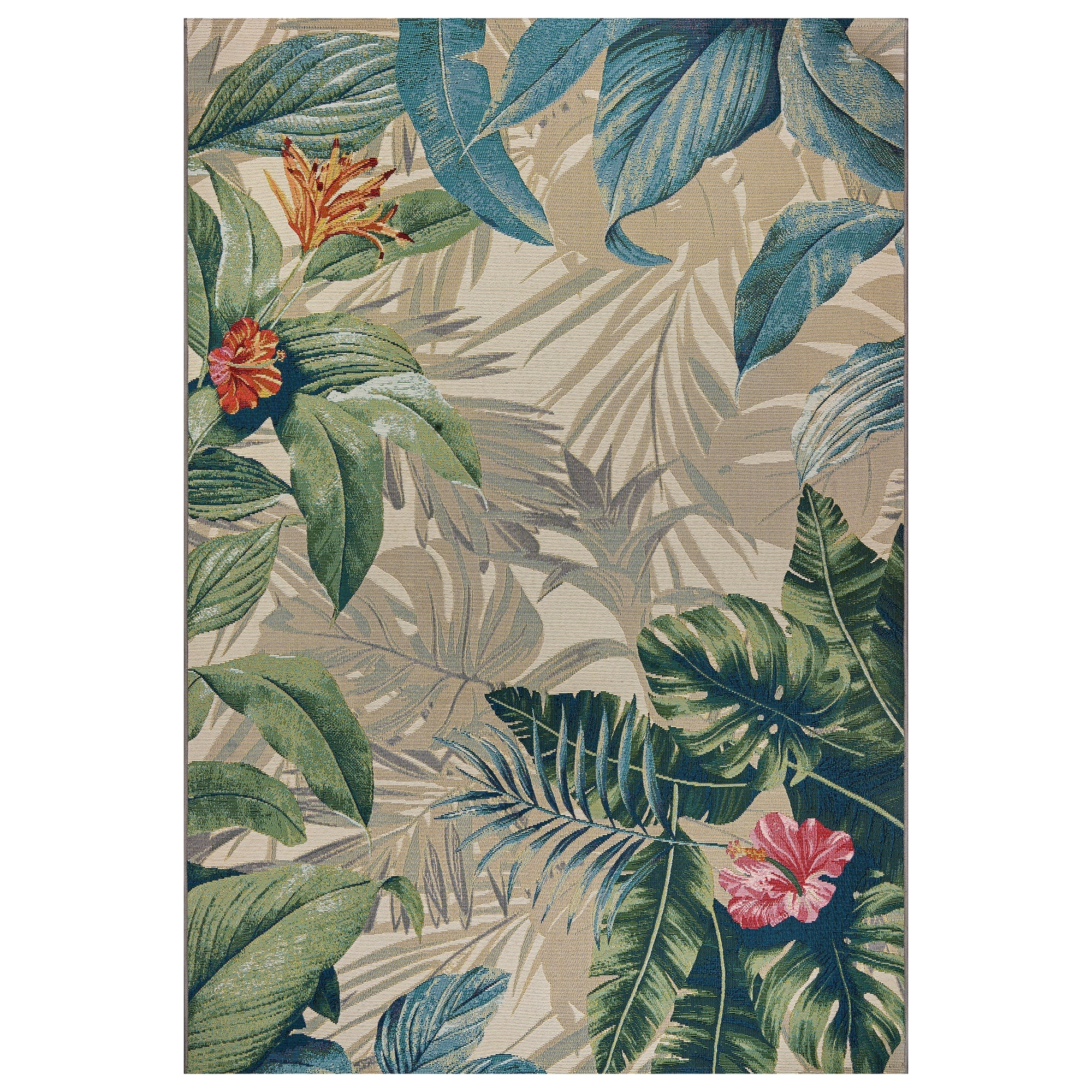 Tropical Botanical Floral Indoor Outdoor Area Rug
