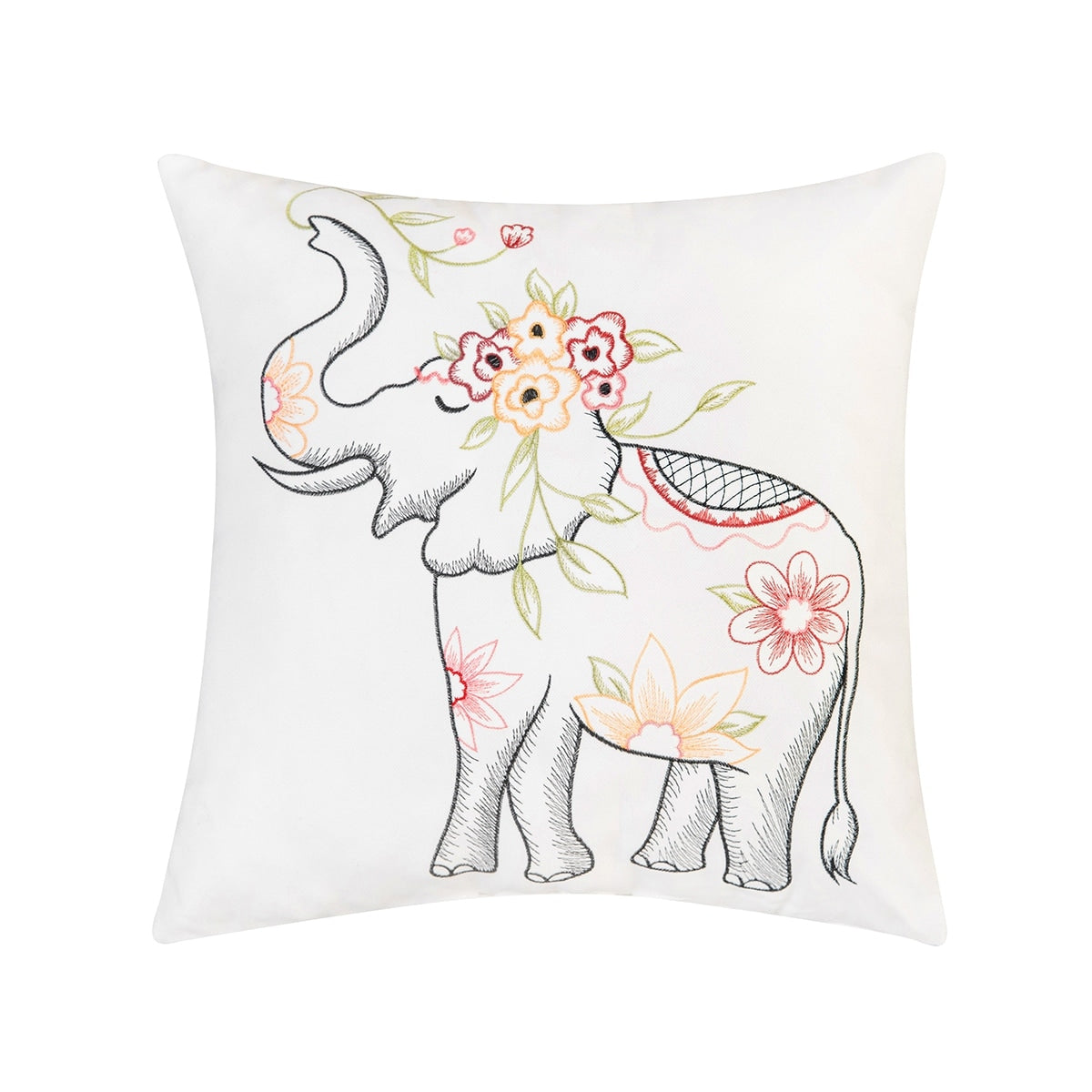 Tropical Elephant Indoor Outdoor Embroidered Pillow
