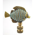 Tropical Fish Lamp Finial With Aegean Blue Glass Antique Brass Finish 2.25 H