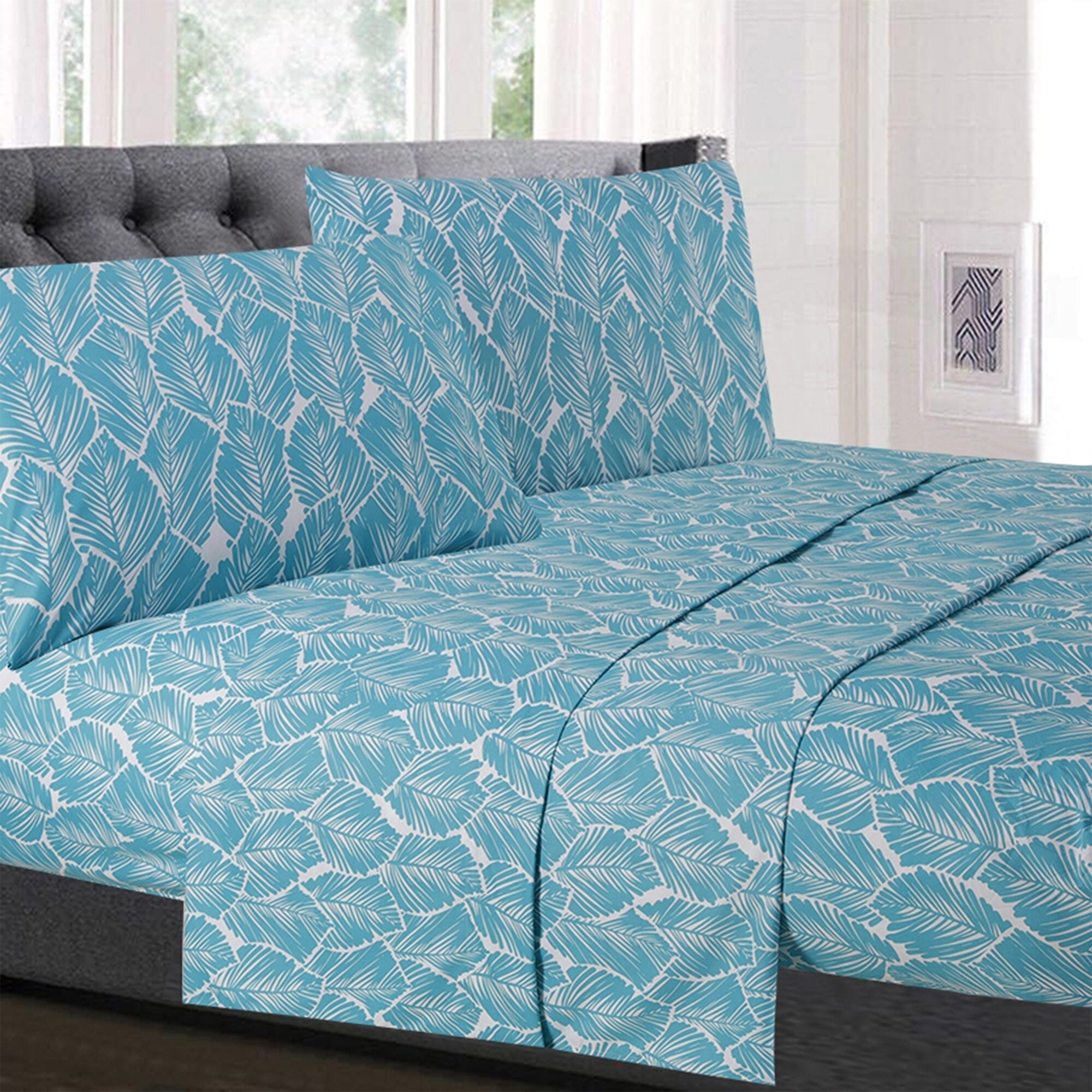 Tropical Leaf 4 Piece Patterned Deep Pocket Sheet Set