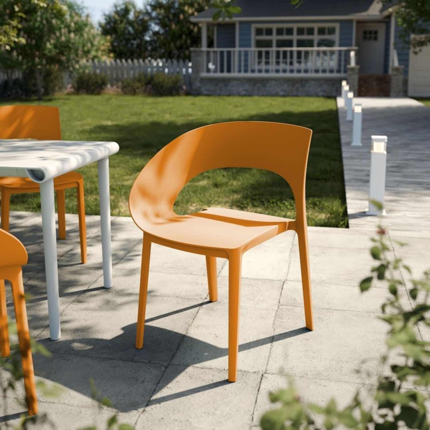 Tropical Orange Polypropylene Single Side Chair One Piece Design Dining Rooms Gardens Terraces And Other Scenarios Set Of 4