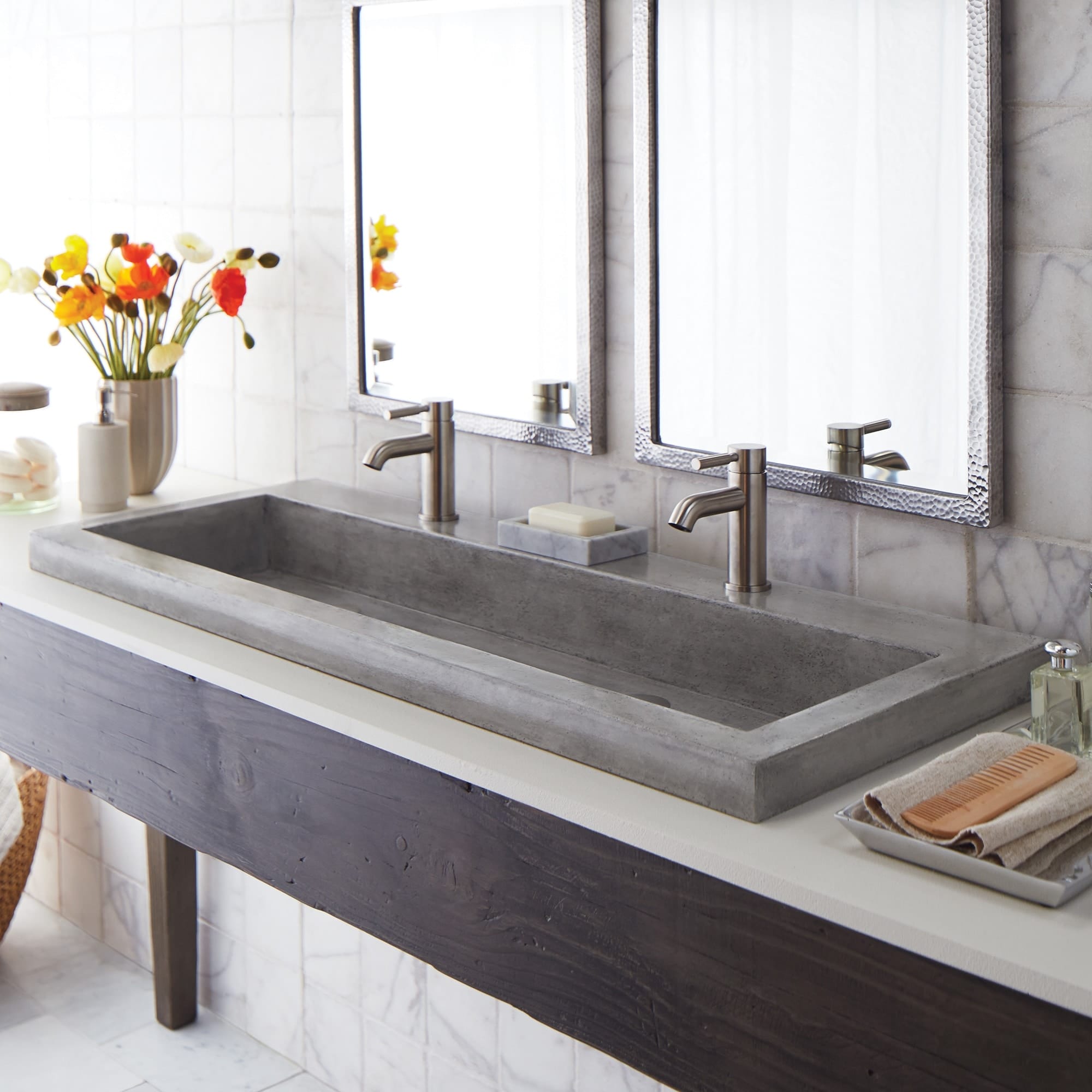 Trough 48 Inch Nativestone Undermount Drop In Double Bathroom Sink