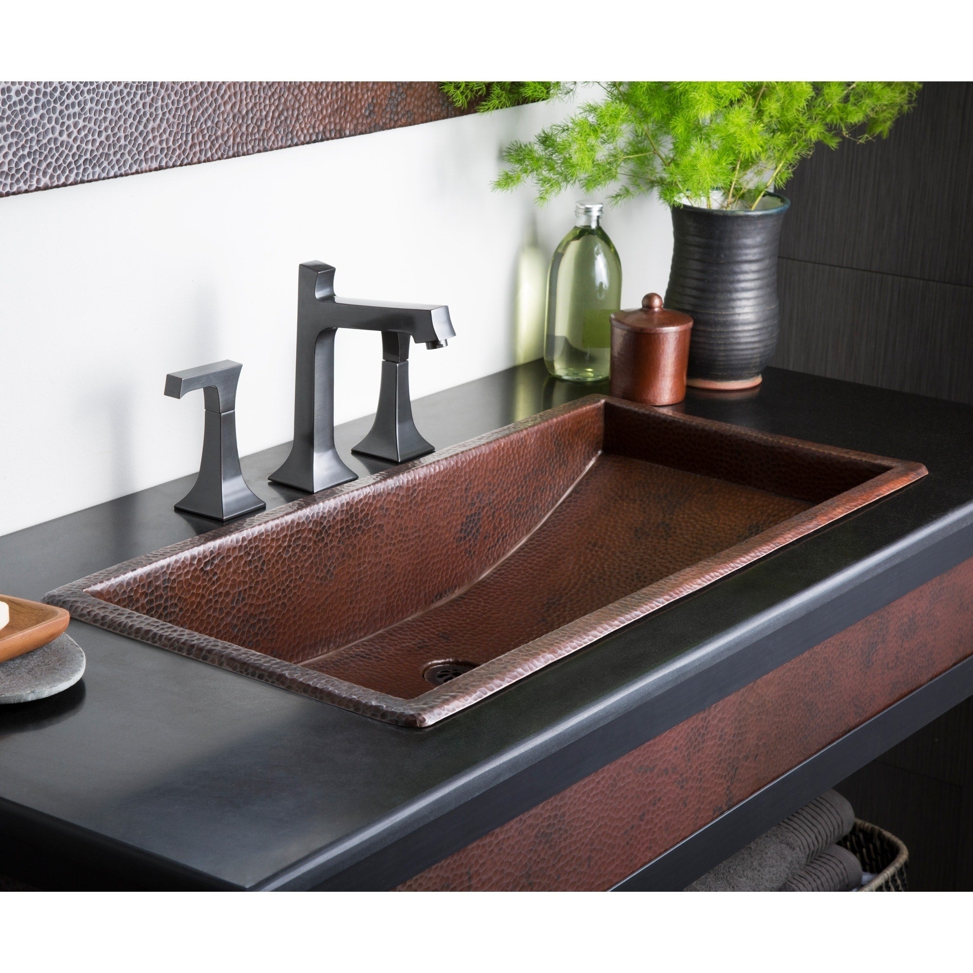 Trough Antique Copper 30 Inch Undermount Drop In Rectangular Bathroom Sink