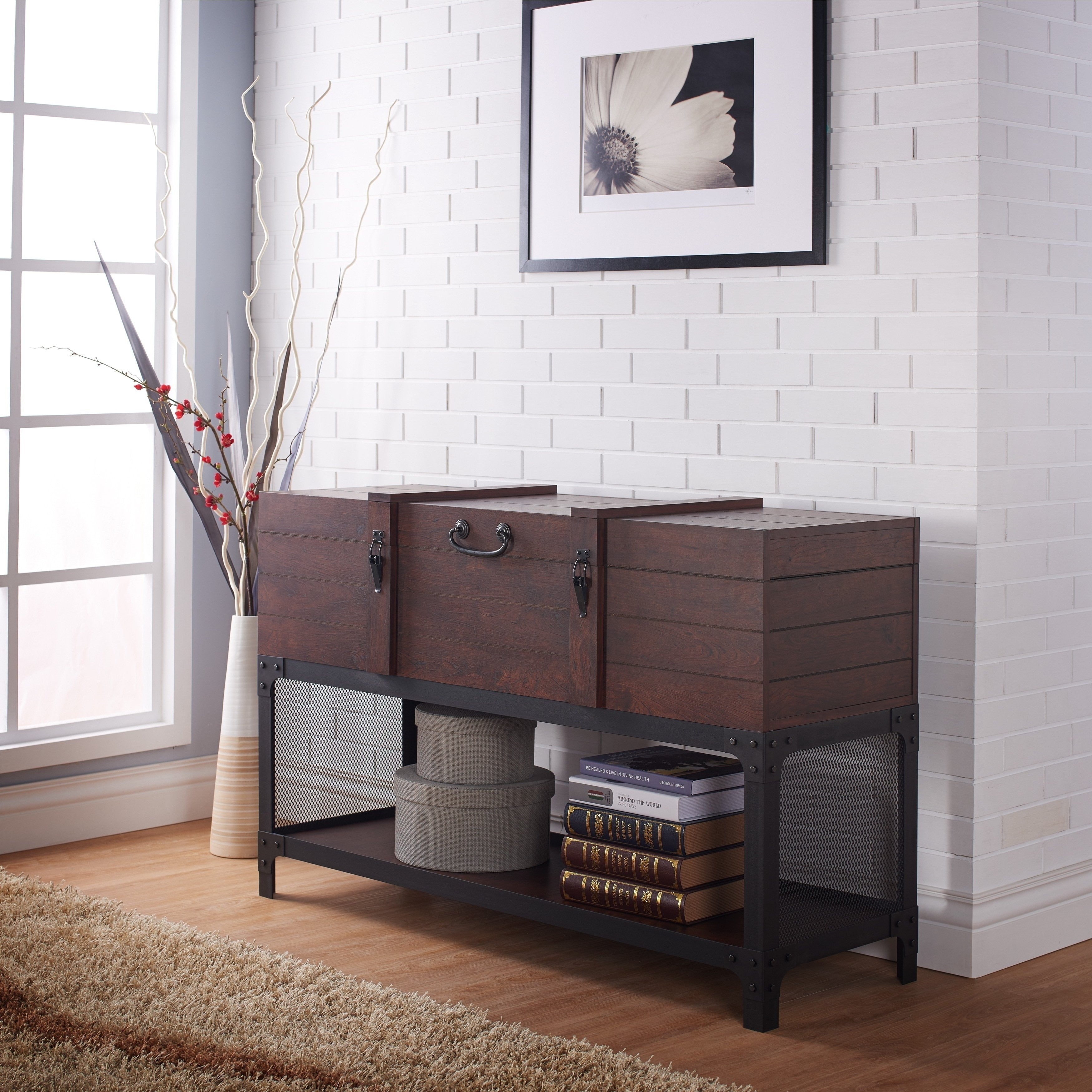 Trueman Vintage Walnut Trunk Style Entryway Table