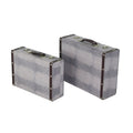 Trunk Style Suitcase With Textured Print Canvas Covering Gray Set Of 2