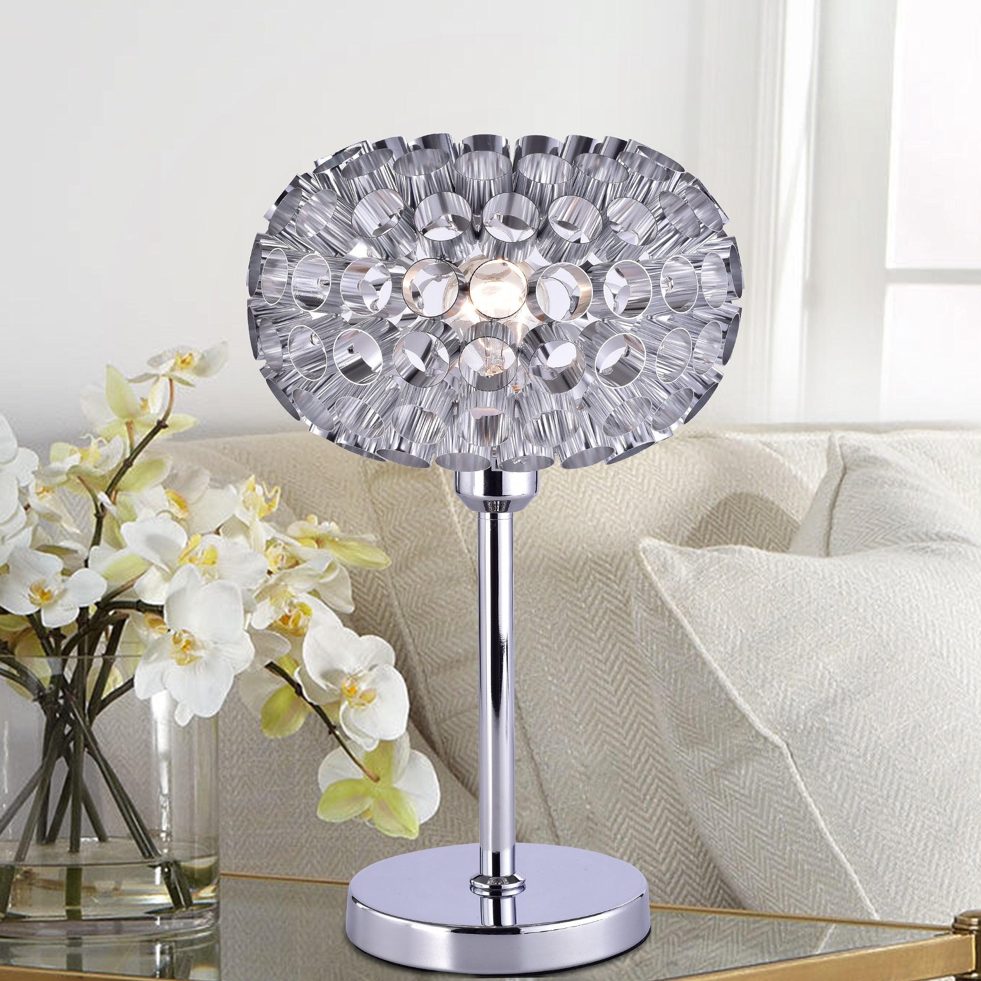 Tubular Bells Silver 10 Inch Round Table Lamp