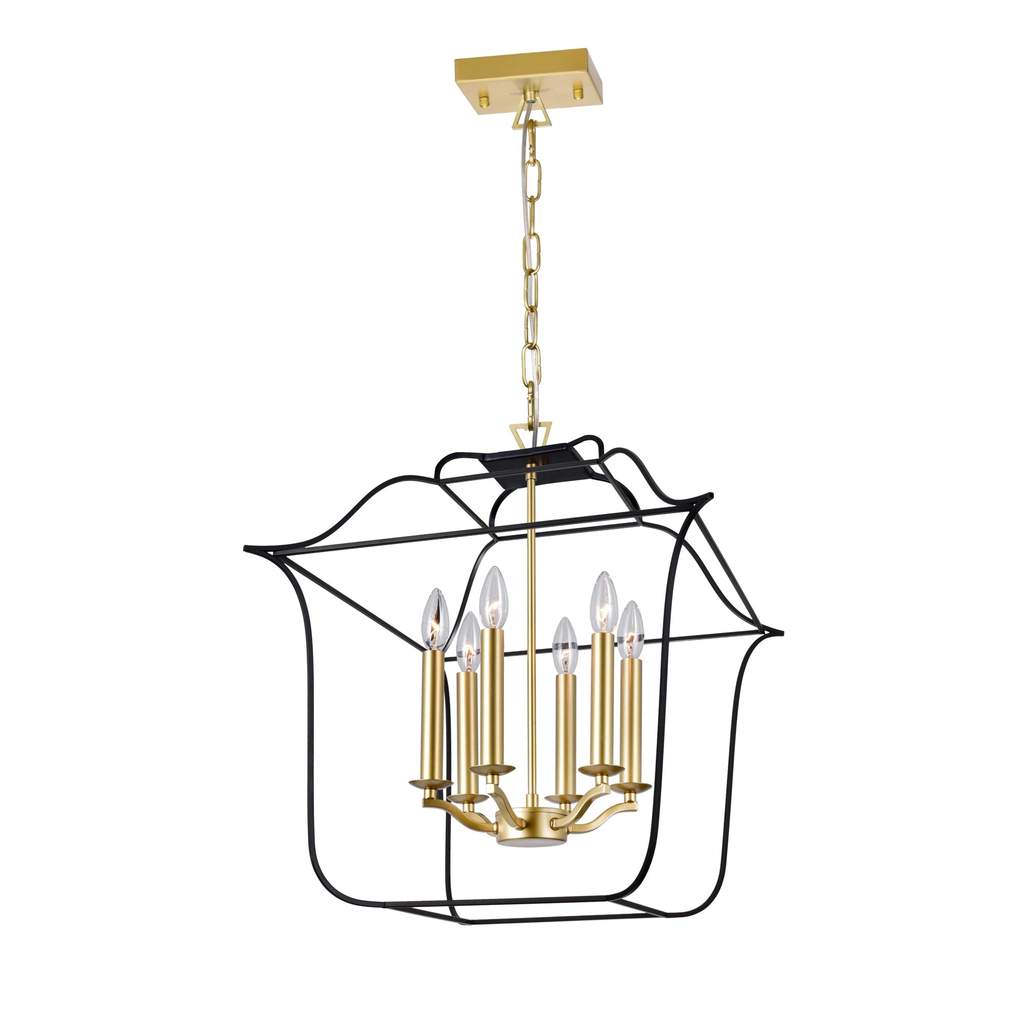 6 Light Chandelier With Satin Gold Black Finish 20 Inch