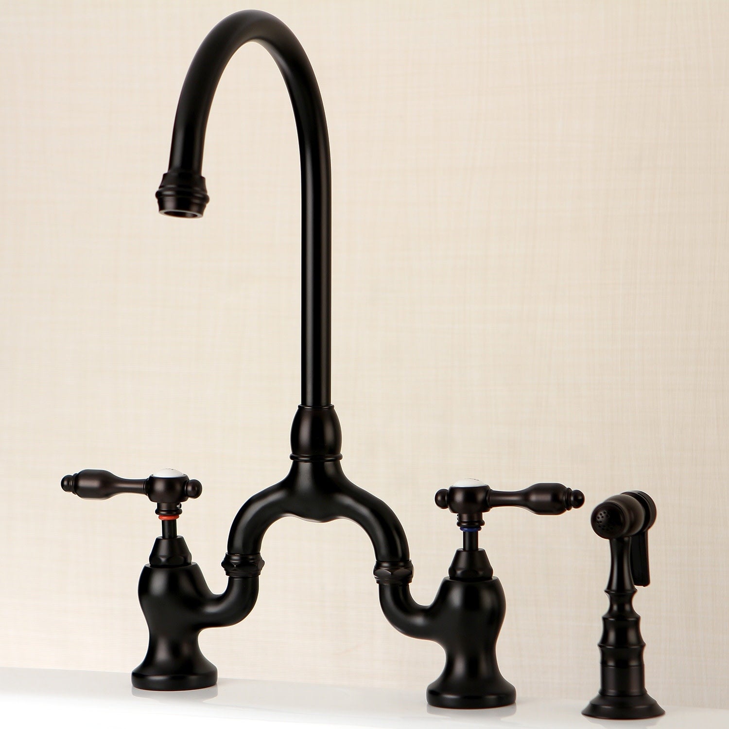 Tudor Bridge Kitchen Faucet With Brass Sprayer In Polished Chrome