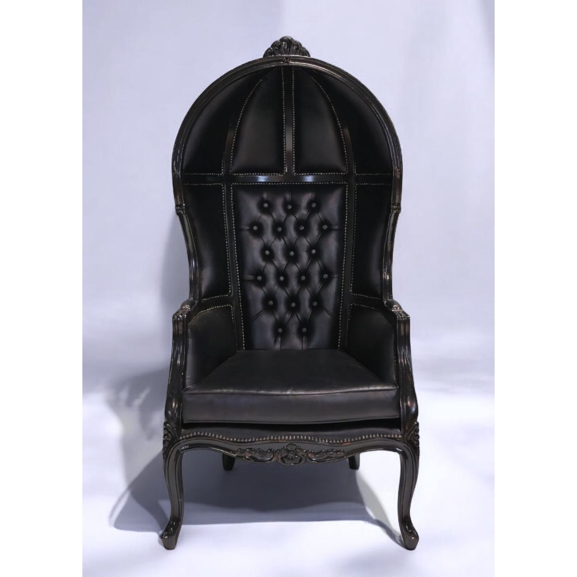 Tufted Black Faux Leather Balloon Back Chair