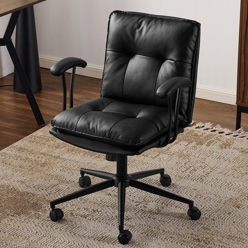 Tufted Button Faux Leather Swivel Office Chair N A