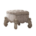 Tufted Fabric Upholstered Wooden Vanity Stool With Scrolled Legs Bone White