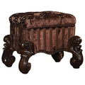Tufted Fabric Upholstered Wooden Vanity Stool With Scrolled Legs Cherry Oak Brown