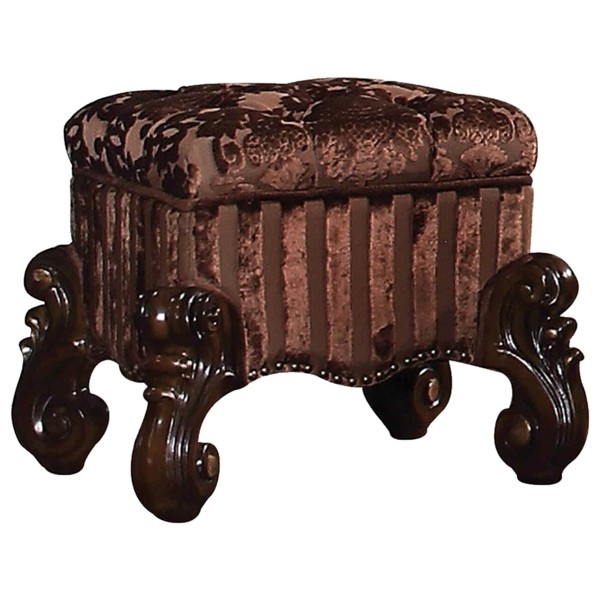 Tufted Fabric Upholstered Wooden Vanity Stool With Scrolled Legs Cherry Oak Brown