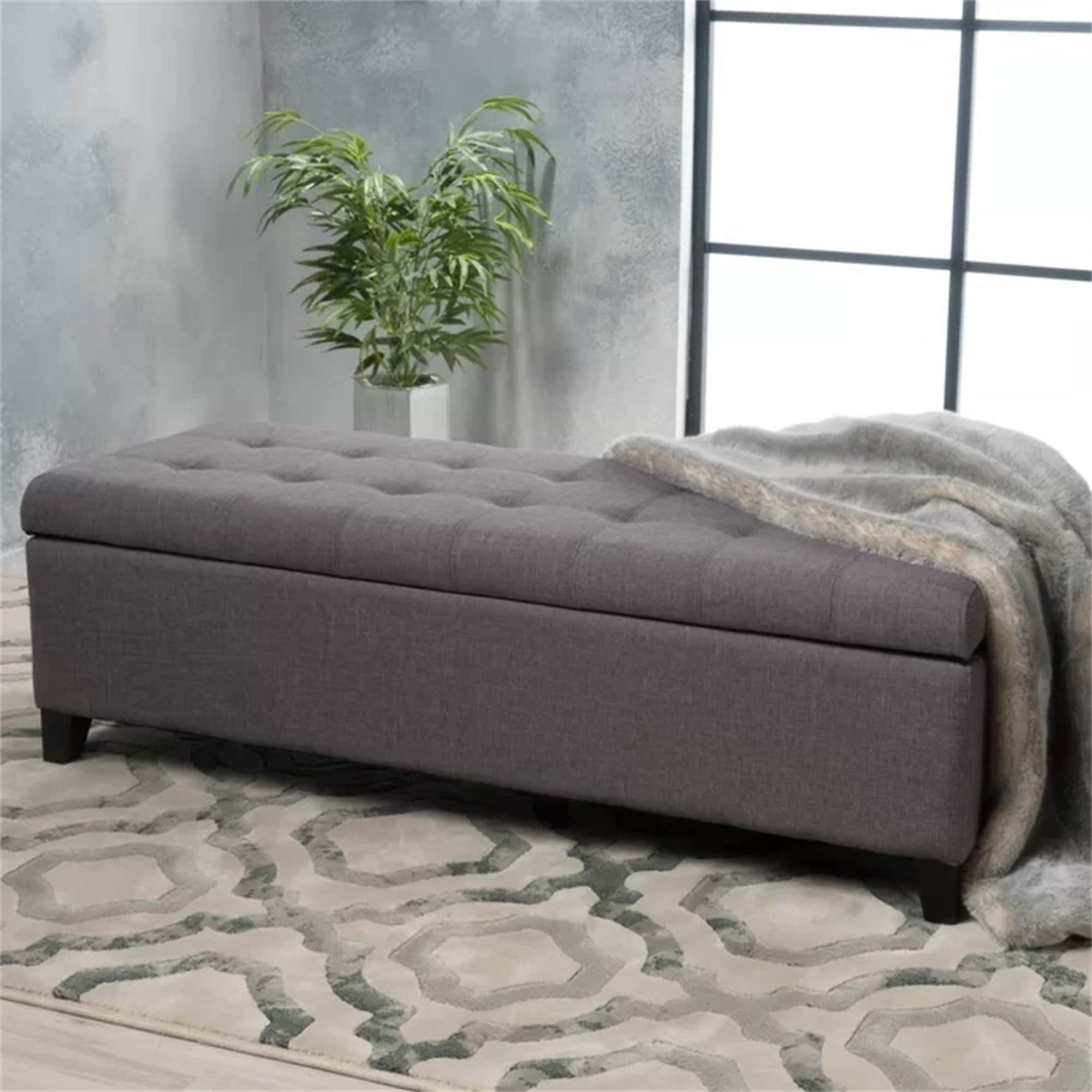 Harper Bright Designs 39 Tufted Linen Fabric Storage Bench