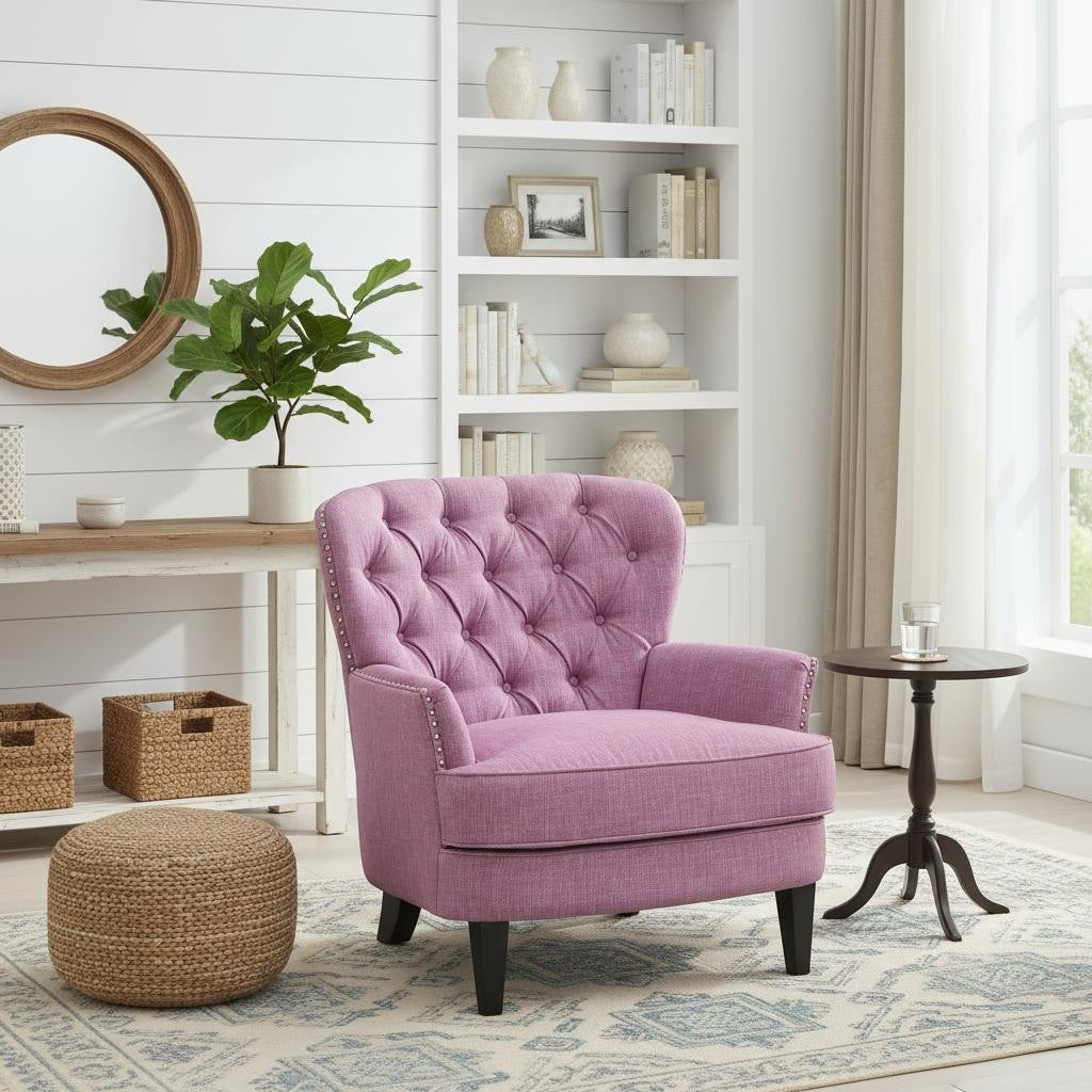 Tufted Lounge Chair With Nailhead Trim Solid Wood Legs By Harper Bright Designs