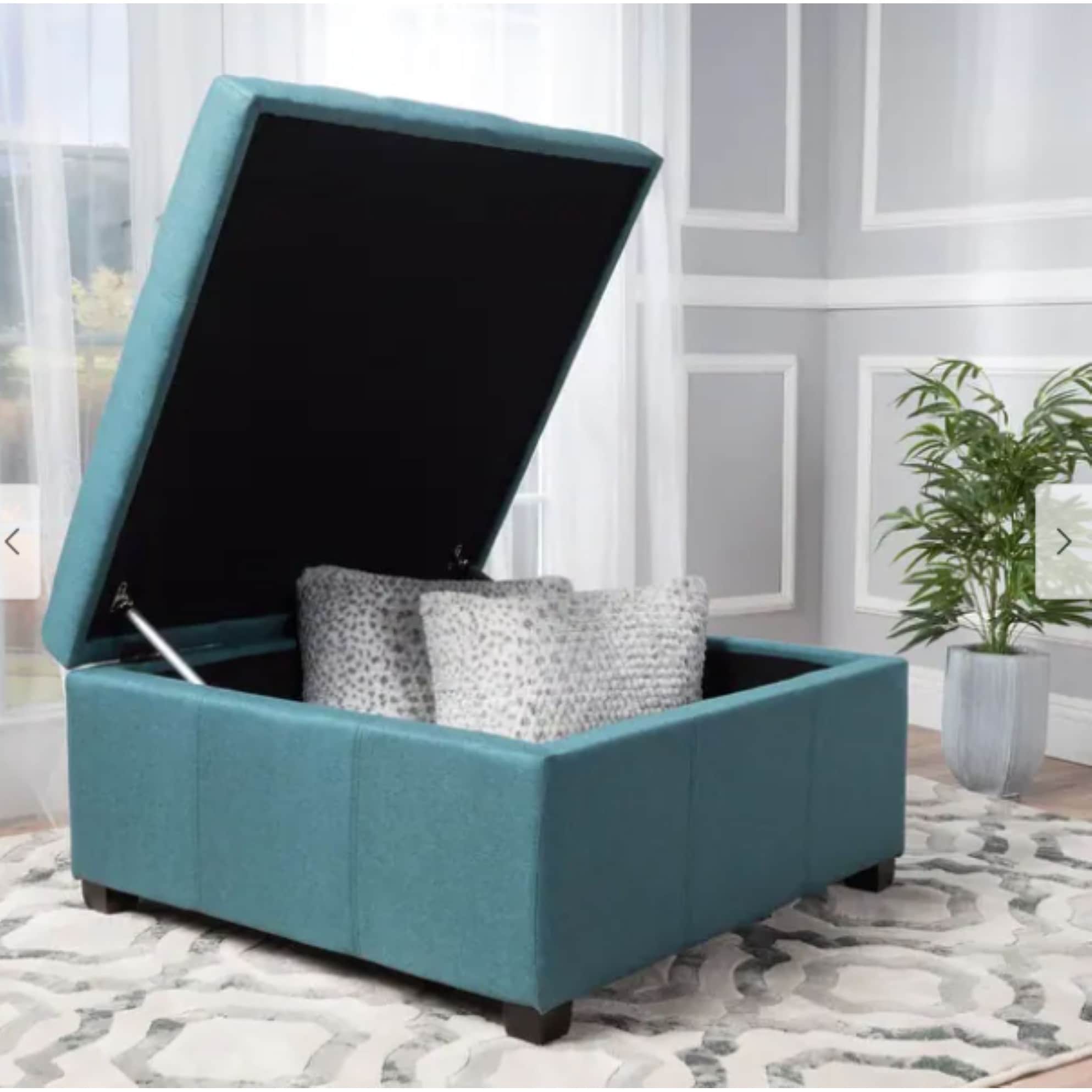 Tufted Square Storage Ottoman Dark Teal
