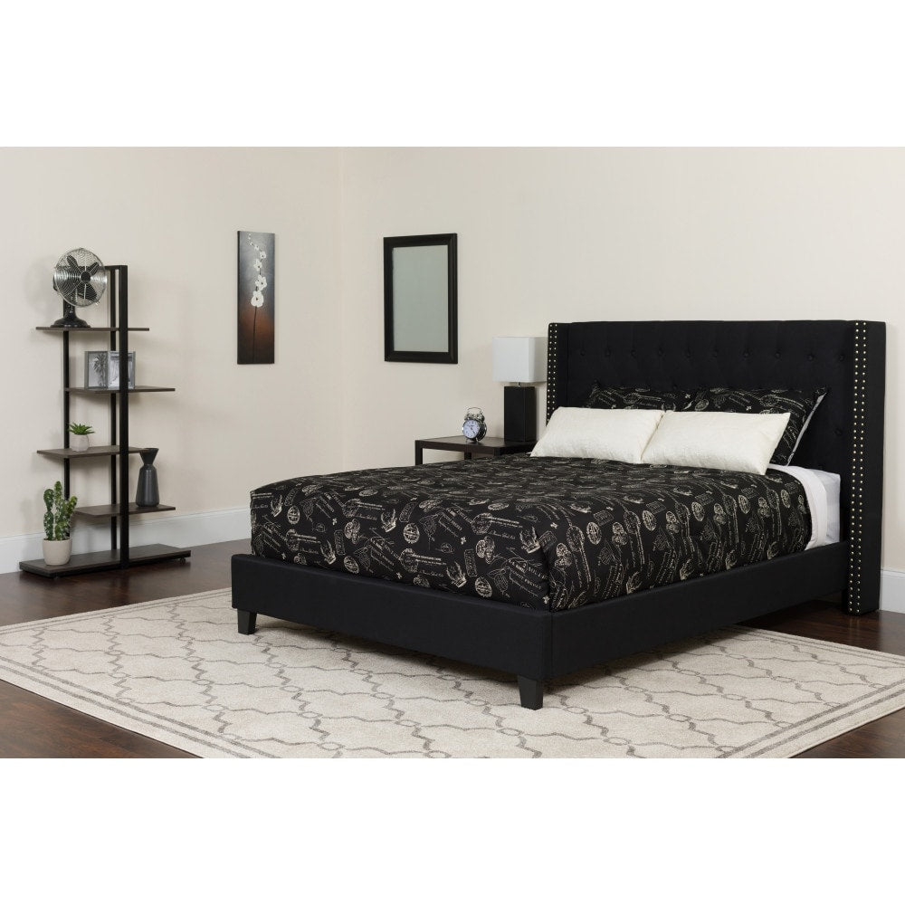 Riverdale Size Tufted Upholstered Platform Bed With Pocket Spring Mattress