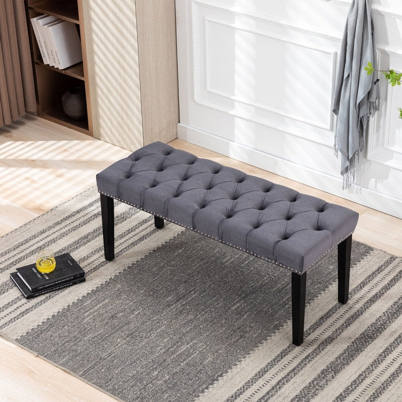 Tufted Velvet Bench Ottoman Versatile Seating And Footrest For Living Room Entryway And Bedroom