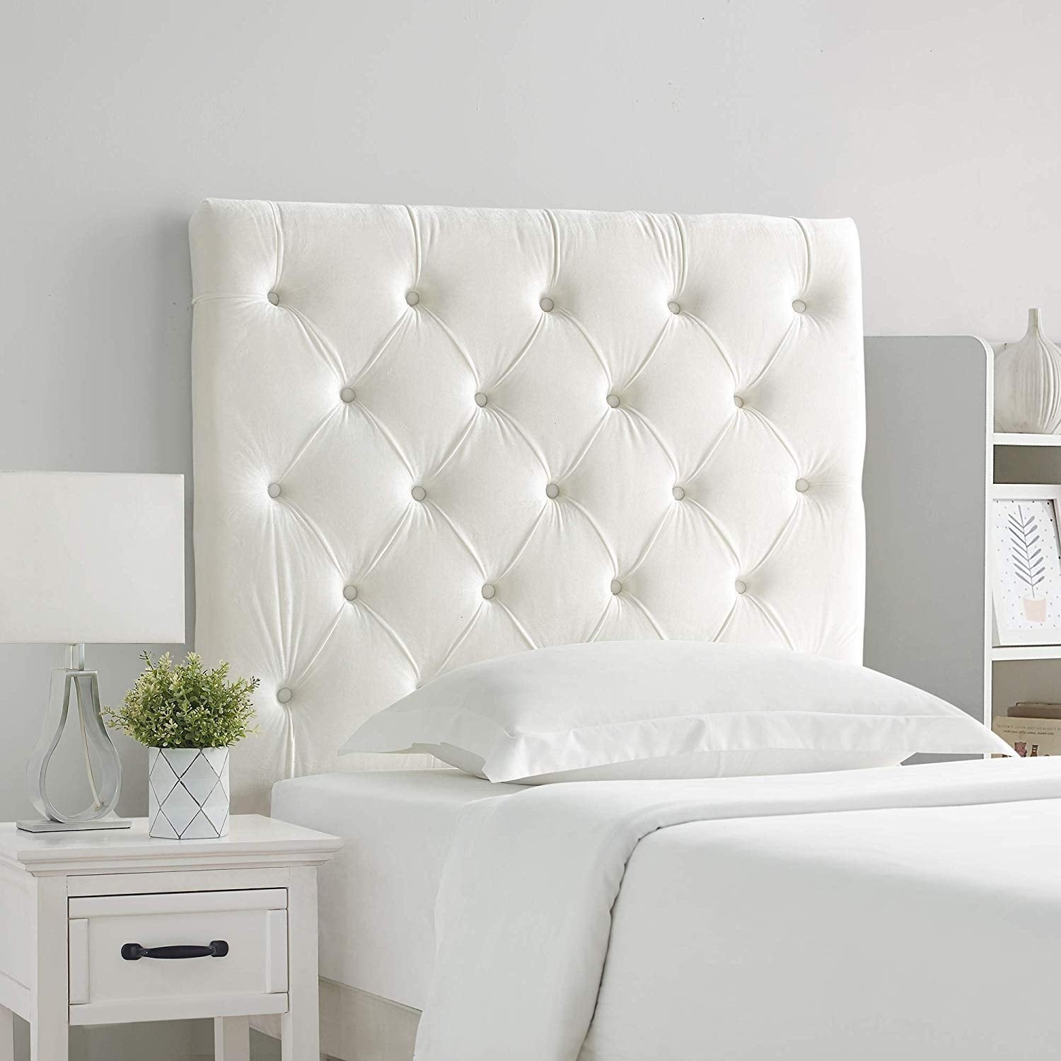 Tufted Velvet Plush College Dorm Headboard White