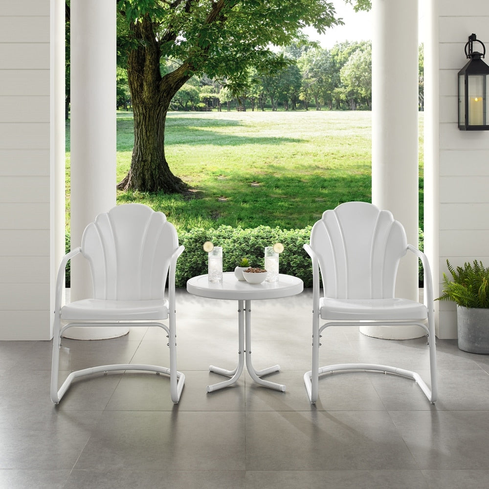 Havenside Home Diana Bay White 3 Piece Metal Conversation Set