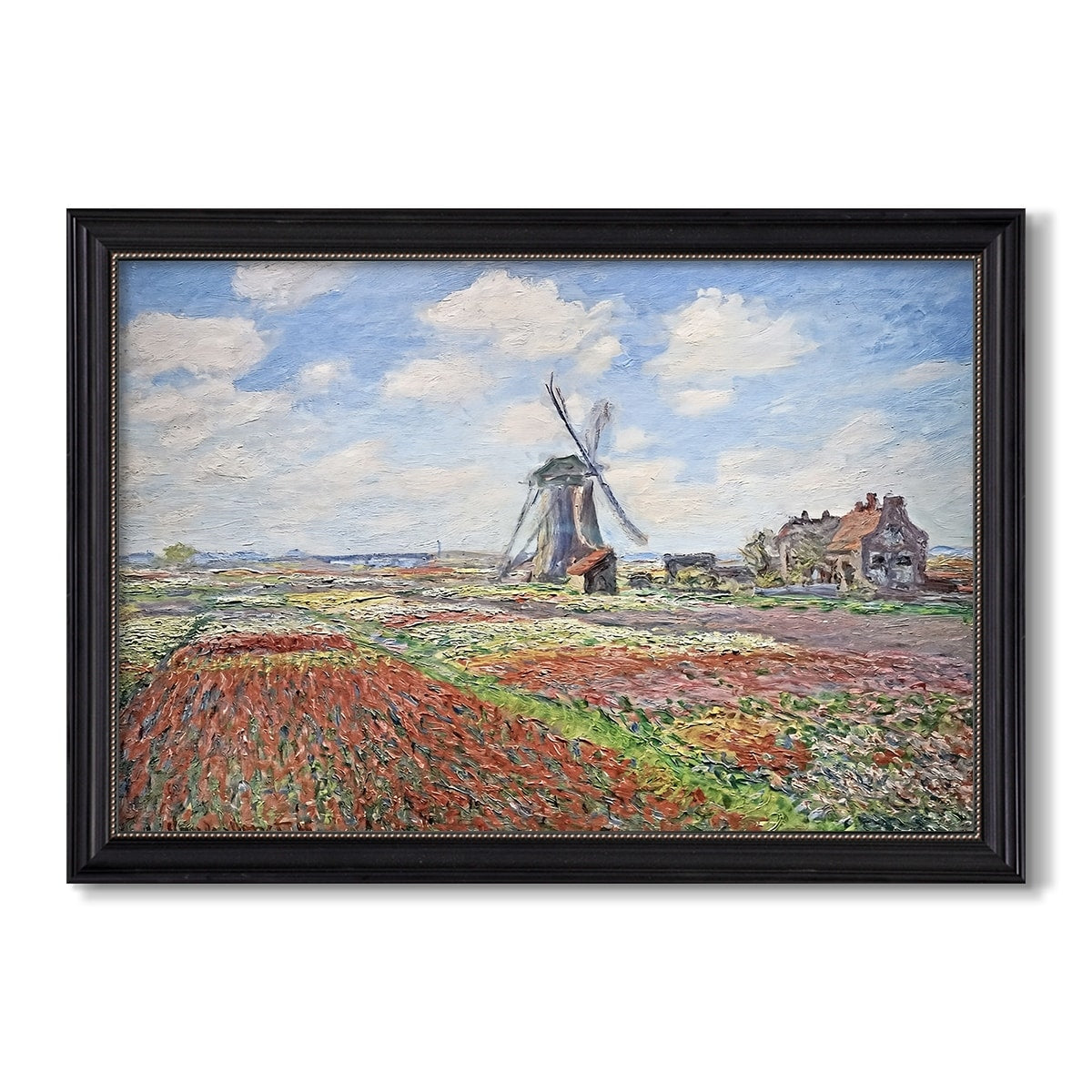 Tulip Fields With The Rijnsburg Windmill 1886 Claude Monet Custom Framed Canvas