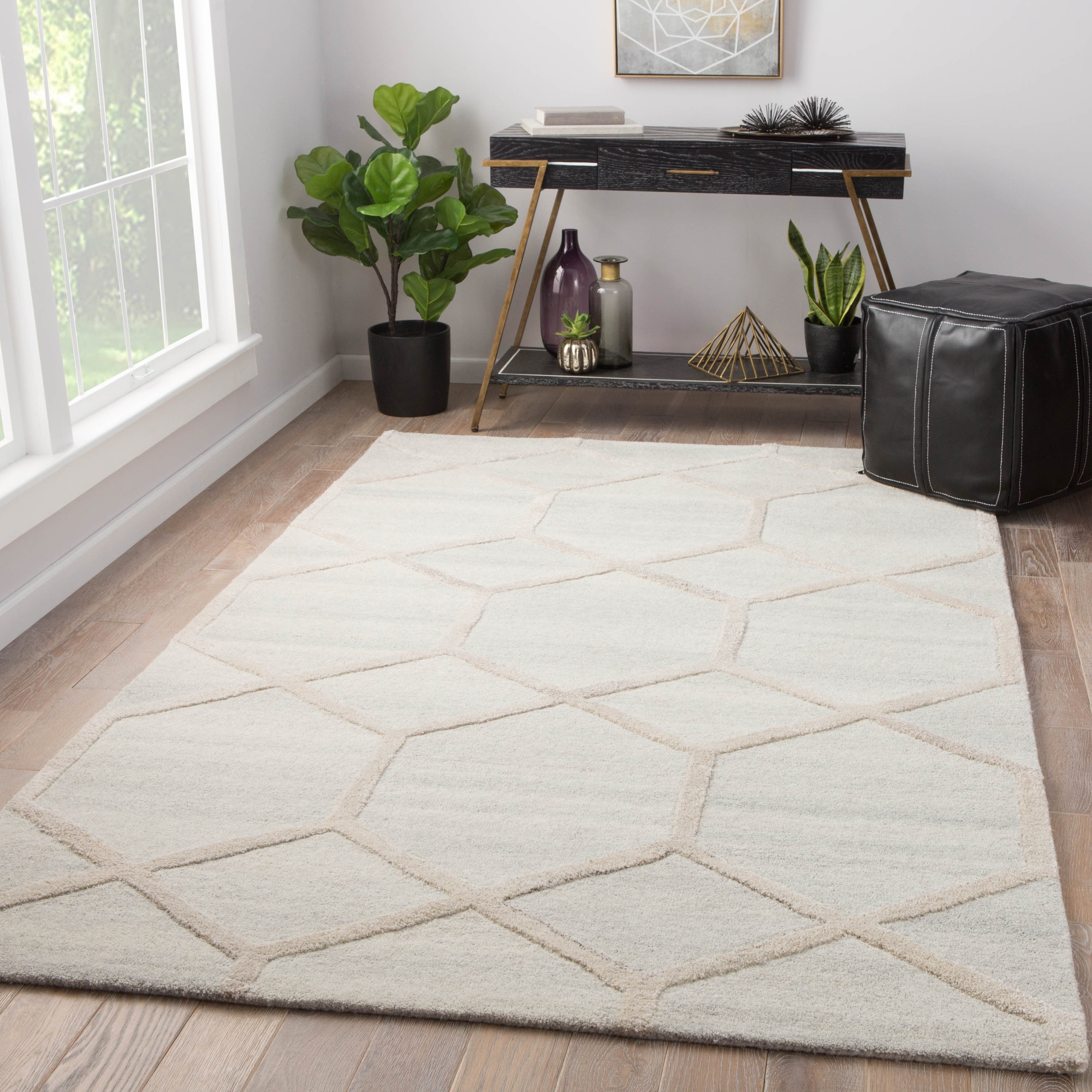 Tulsa Cream Grey Wool Handmade Geometric Area Rug 9 X 13 9X13