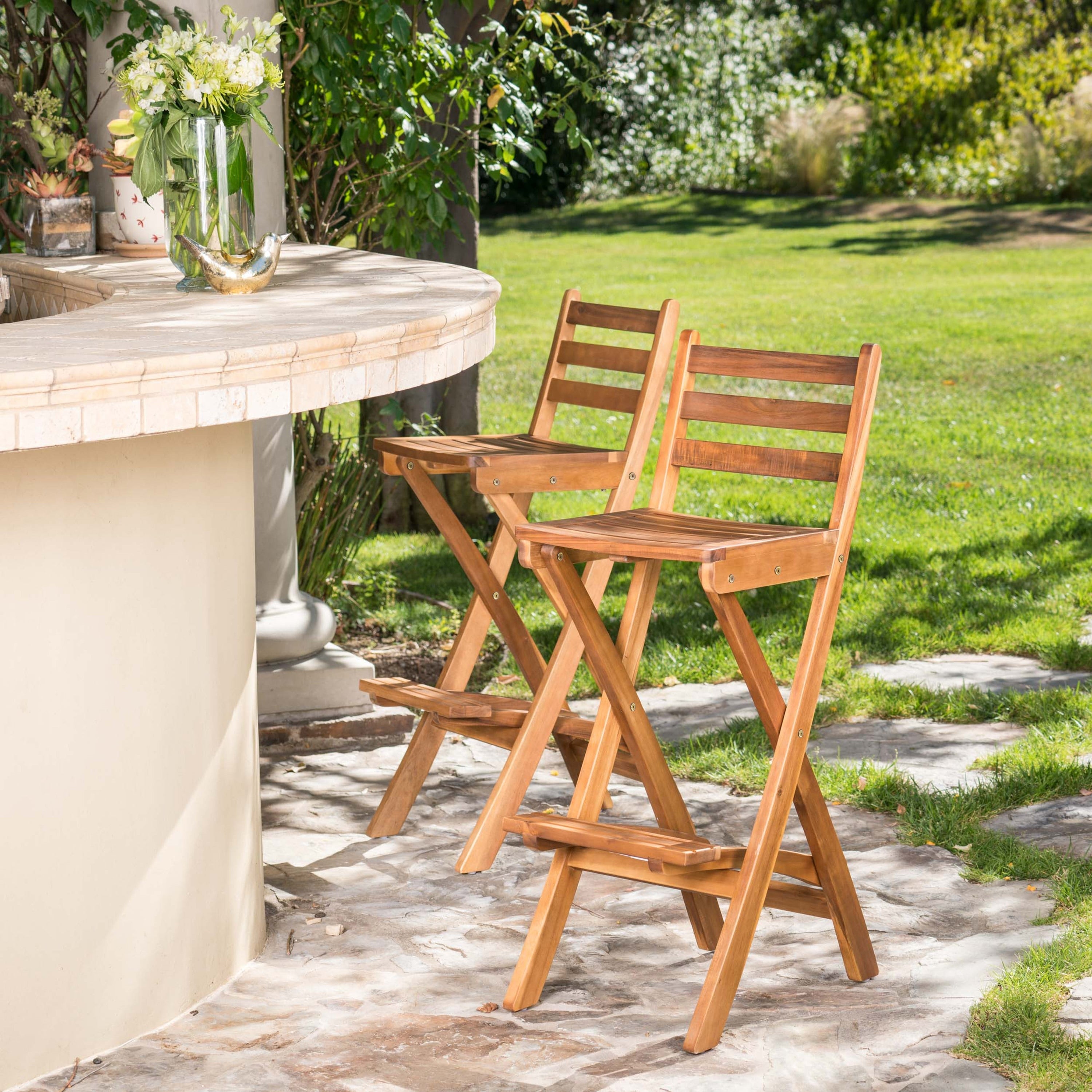 Tundra Outdoor Acacia Wood Bar Stool By Christopher Knight Home Set Of 2