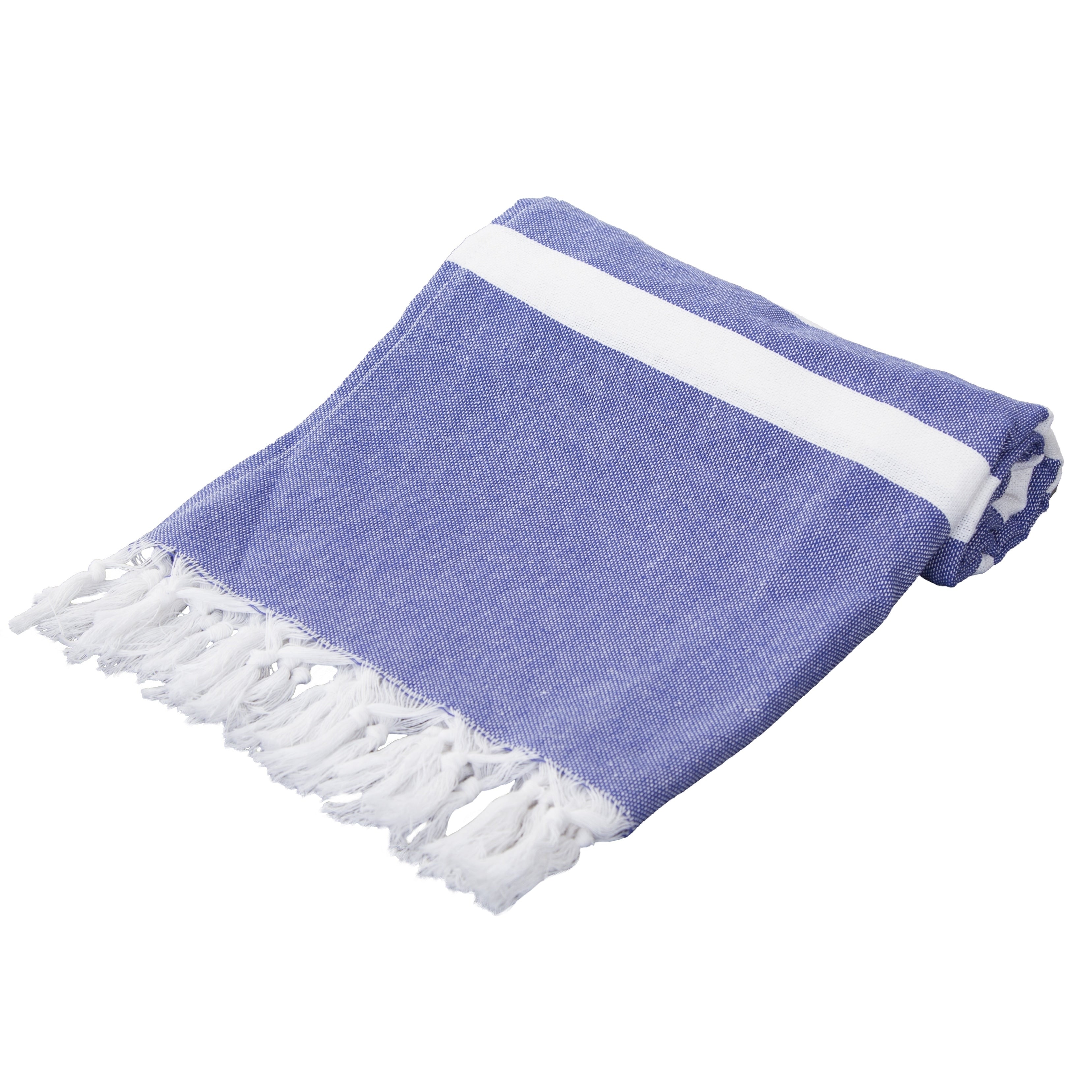 Porch Den Imagine Blue Striped Cotton Fringed Turkish Beach Towel