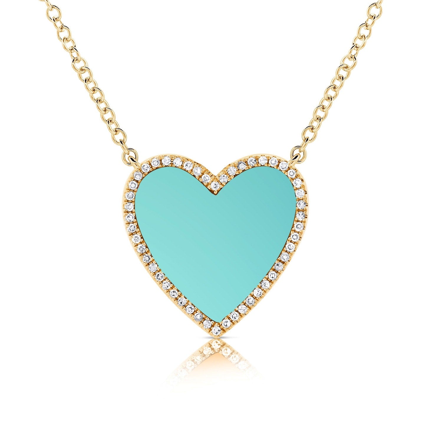 Turquoise Diamond Heart Necklace 14K Yellow Gold By Joelle Collection