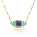 Turquoise Sapphire Diamond Evil Eye Pendant 14K Yellow Gold Turquoise Evil Eye Necklace