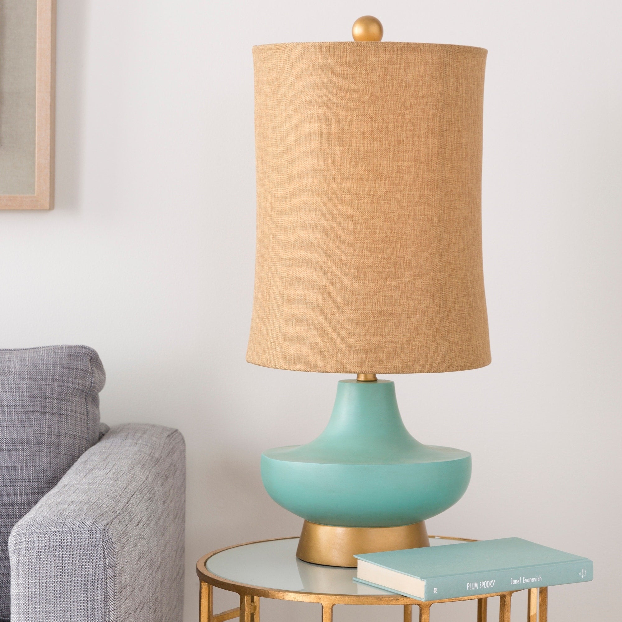Turquoise Over Bronze Natural Shade Lamp