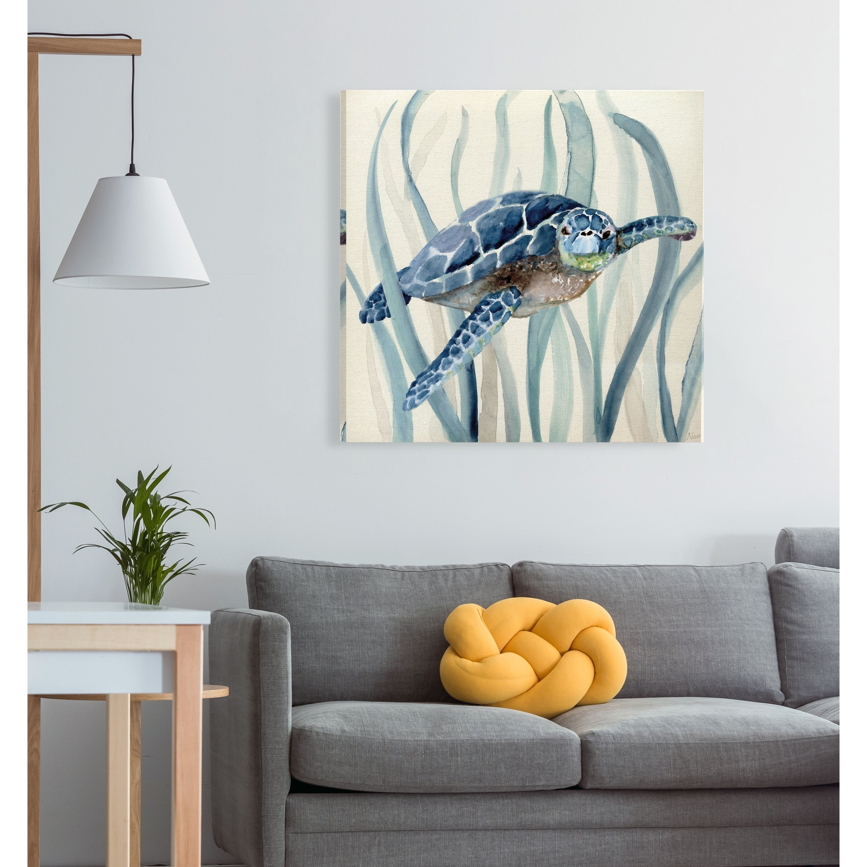 Turtle In Seagrass I Gallery Wrapped Canvas Yellow Blue Green Red Black White