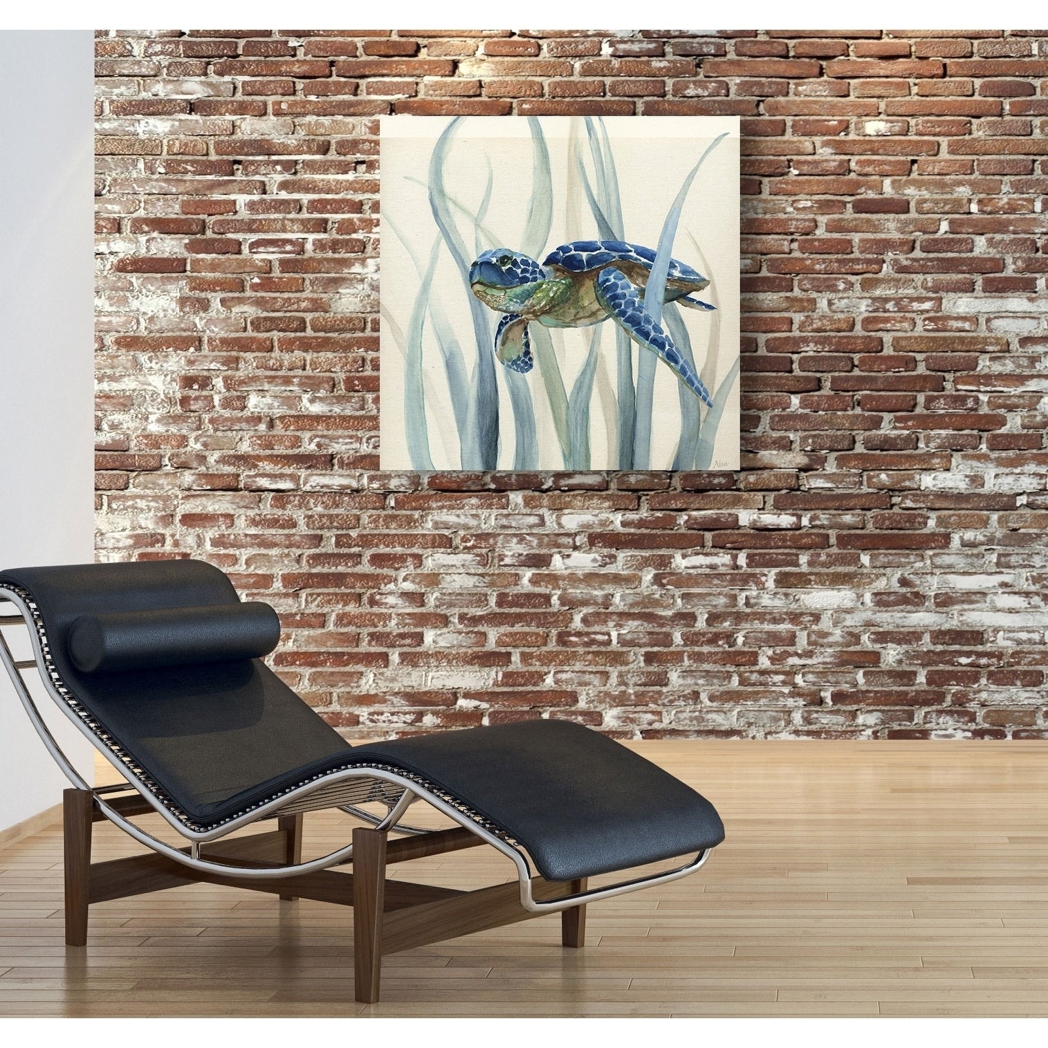 Turtle In Seagrass Ii Gallery Wrapped Canvas Yellow Blue Green Red Black White