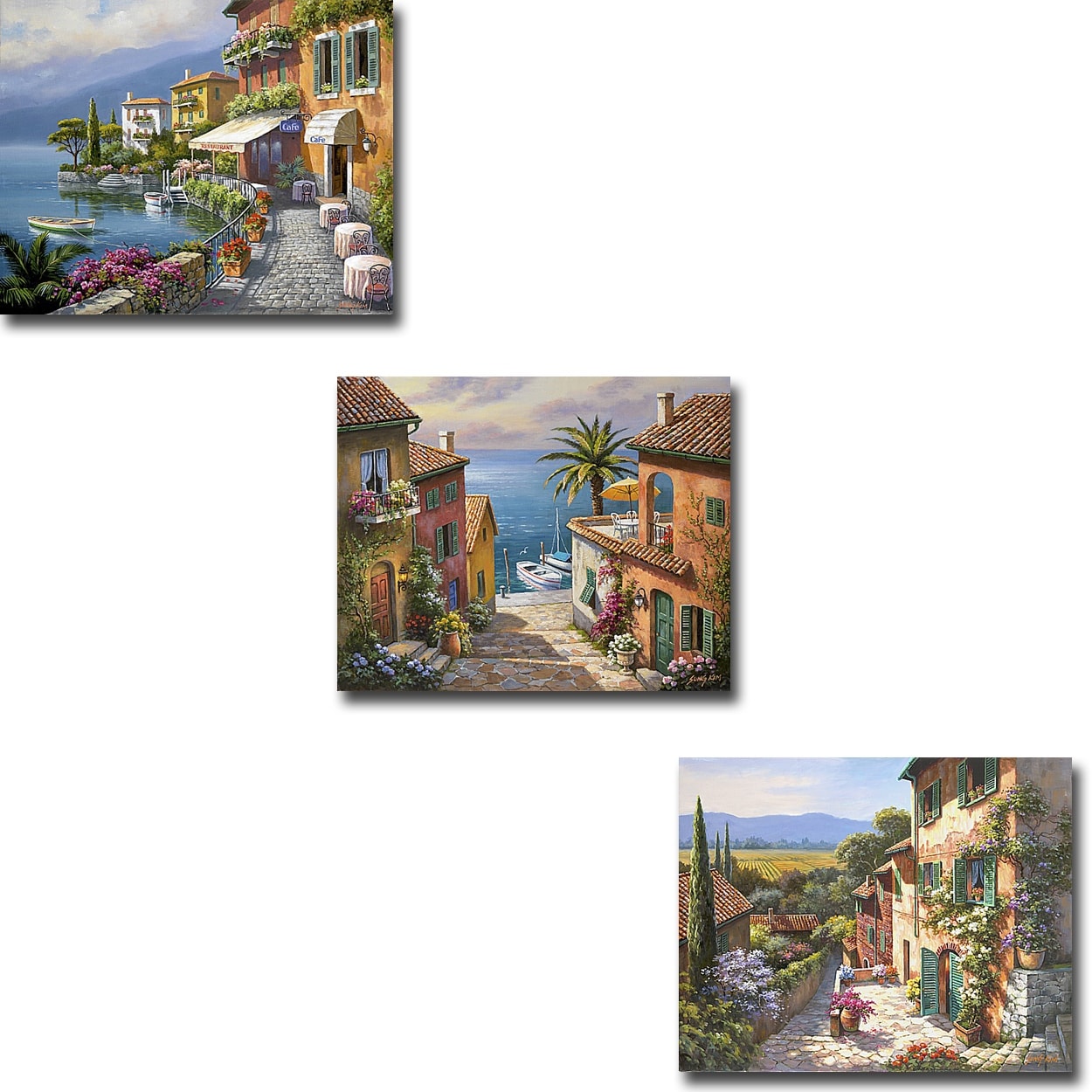 Tuscan Riviera By Sung Kim 3 Pc Gallery Wrapped Canvas Giclee Set 12 In X 15 In Each Canvas In Set