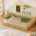 Twin Full Queen Size Floor Bed With Safety Guardrails And Door For Kids