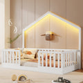 Twin Full Montessori Floor Bed With High Rails Led Light For Kids
