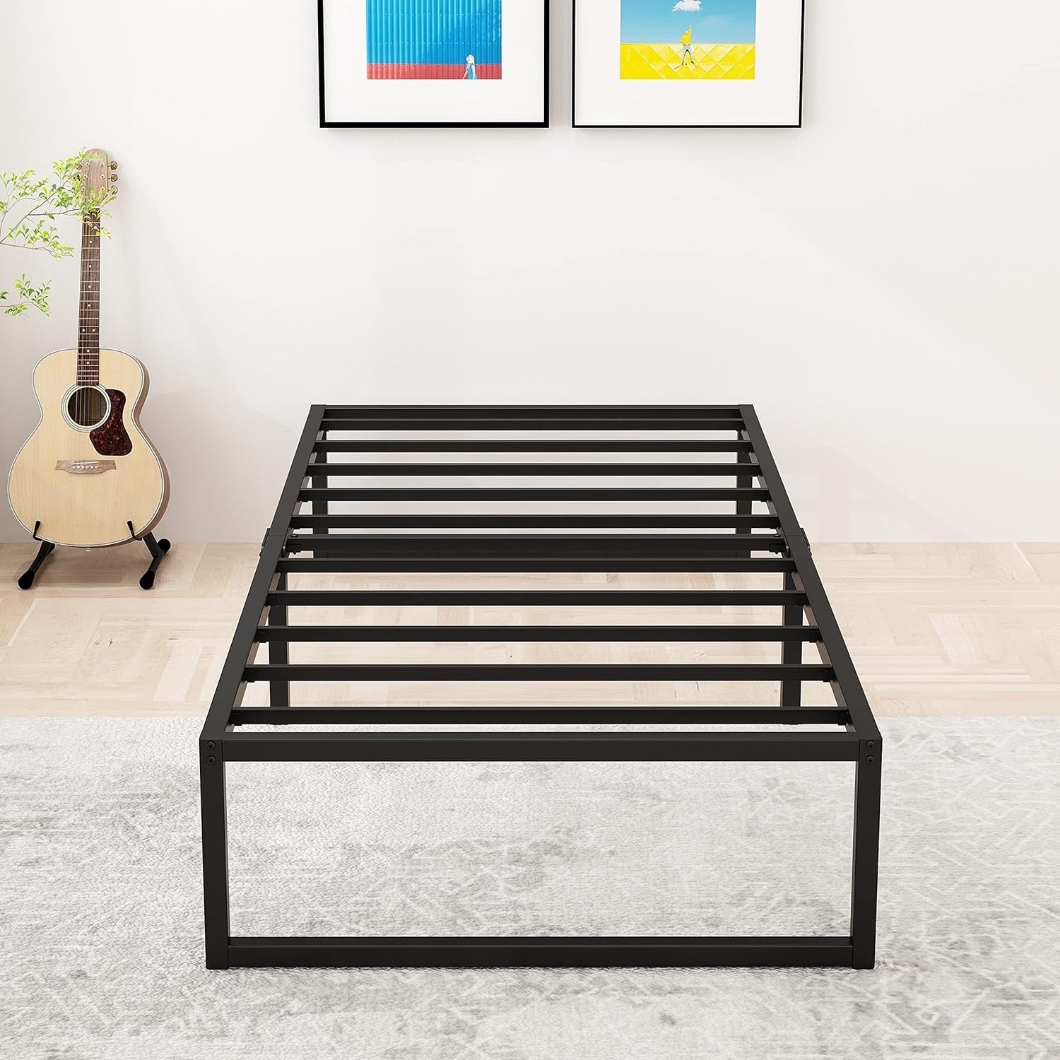 Vecelo Black Metal Twin Size Platform Bed Frame