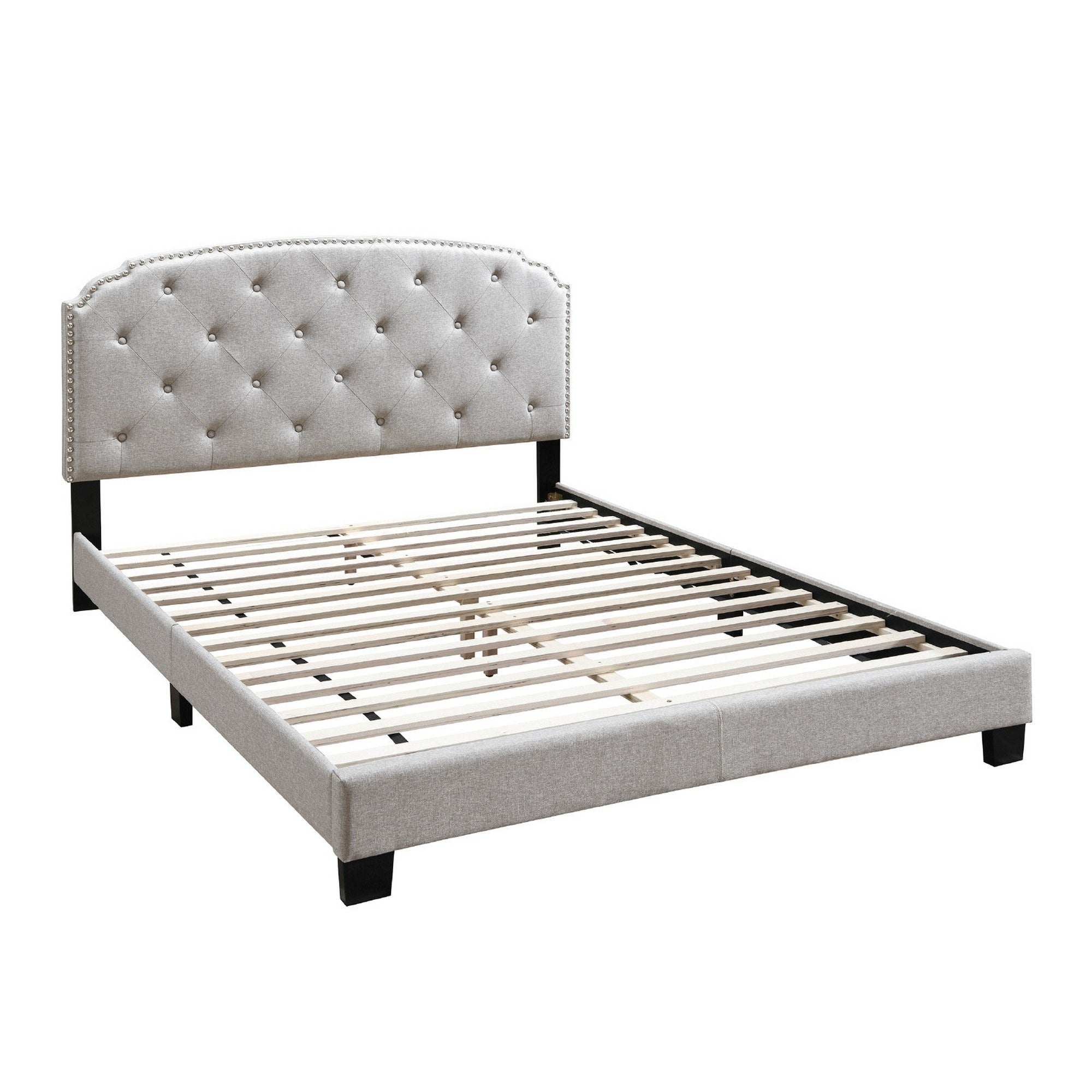 Twin Bed With Button Tufted Scalloped Headboard Light Brown