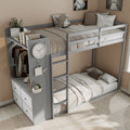 Twin Bunk Bed With 4 Storage Drawers Hanging Rail Built In Shelves Led Light Strip Dual Pegboards