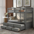 Twin Bunk Bed With Ladder Safety Rail Twin Trundle Bed With 3 Drawers For Teens Bedroom Guest Room Furniture