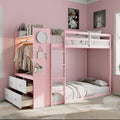 Twin Bunk Bed With Storage Drawers Pegboards Light Strip Hanging Rail