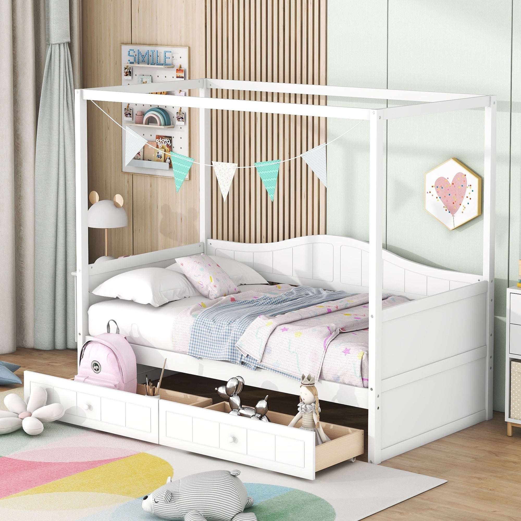 Twin Canopy Daybed With 2 Storage Drawers Solid Wood And Mdf Frame