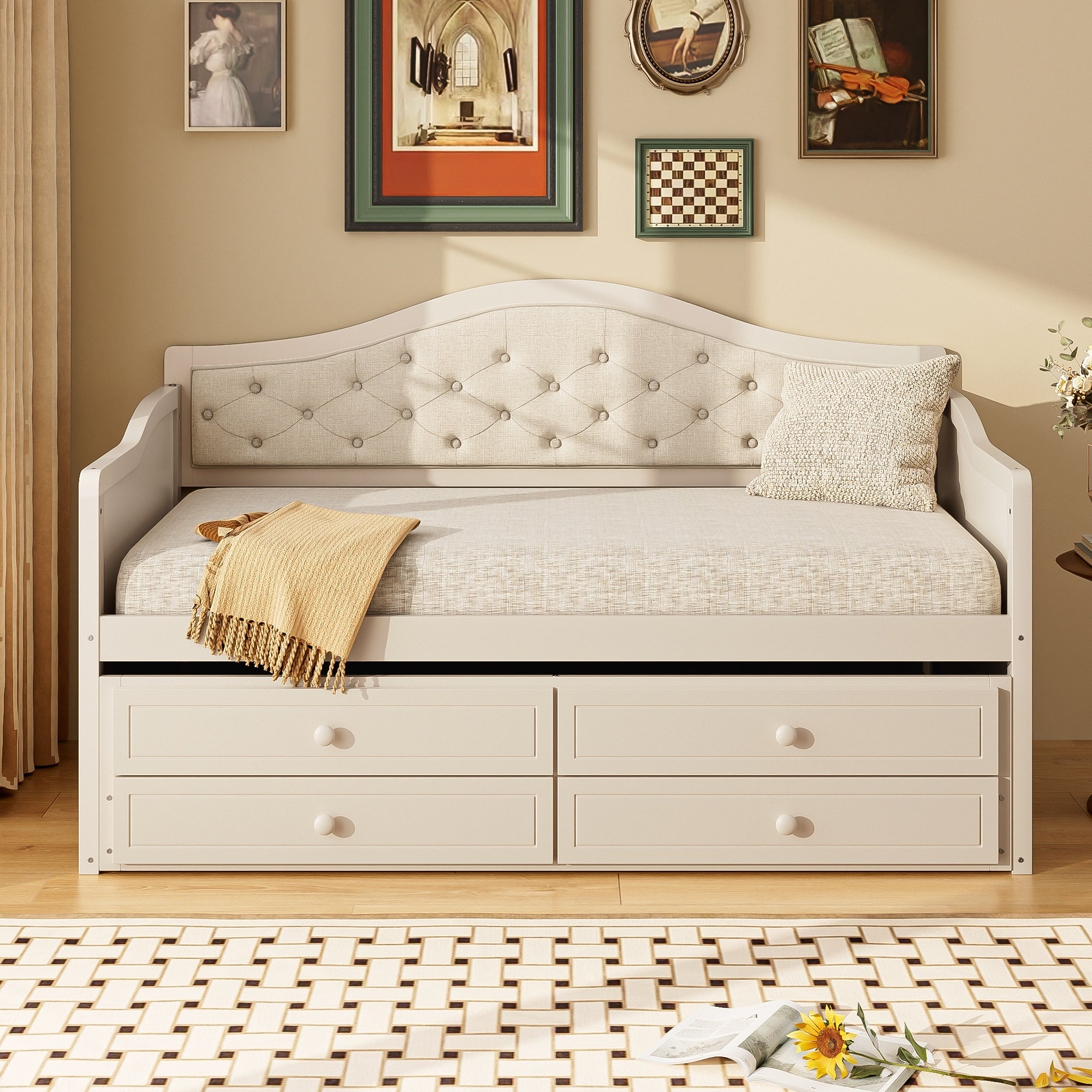 Twin Daybed Sofa Bed With Trundle Bed Upholstered Backrest