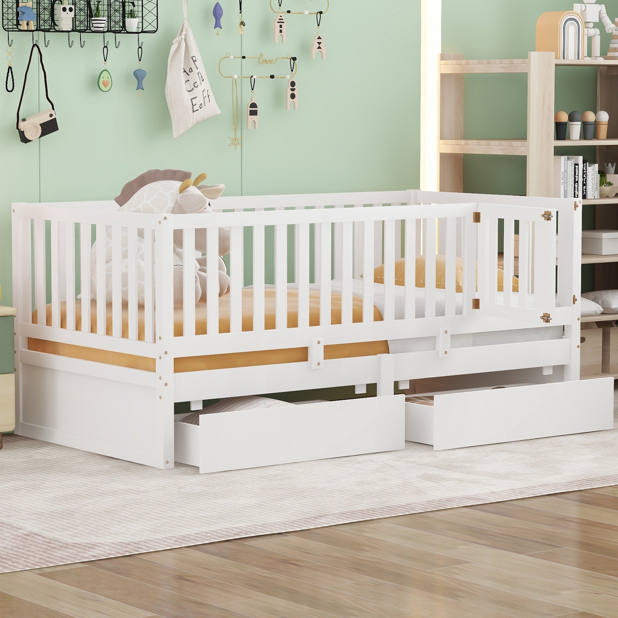Twin Daybed With Drawers Guardrails Split Into Two Independent Beds