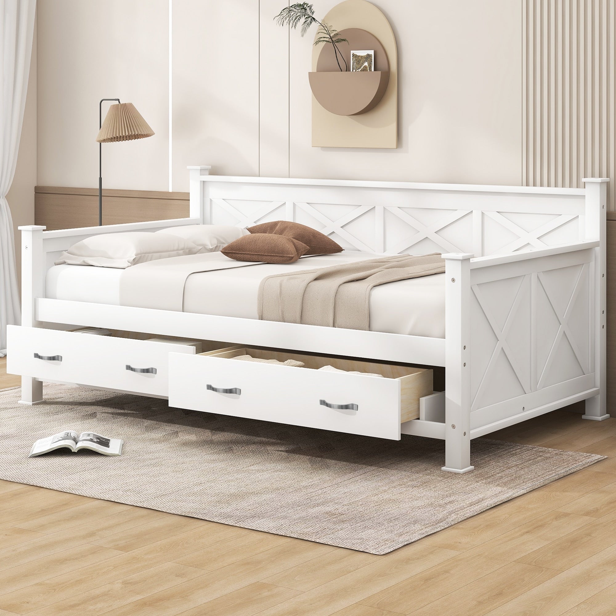 Twin Daybed With Rustic X Frame Storage Drawers Modern Design