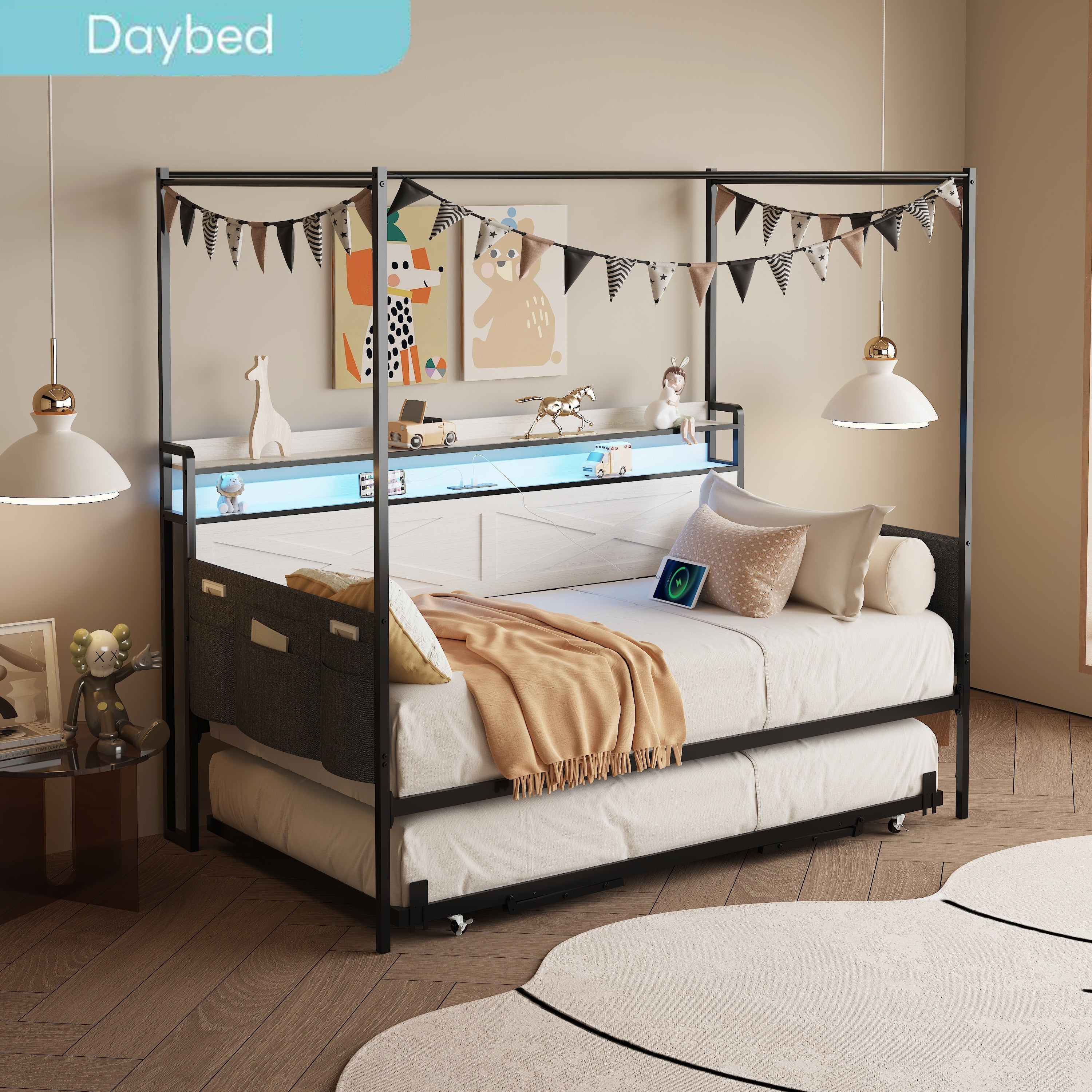 Twin Daybed With Trundle Metal Trundle Bed Version Sofa Bed Frame Reinforced By Heavy Duty Metal Slats