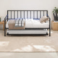 Twin Daybed With Trundle Rgb Led Lights And Charging Station Metal Sofa Bed Frame With Usb Ports