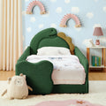 Twin Dinosaur Shaped Kids Bed With Safety Guardrail Solid Wood Toddler Bed Frame In Boucle Fabric