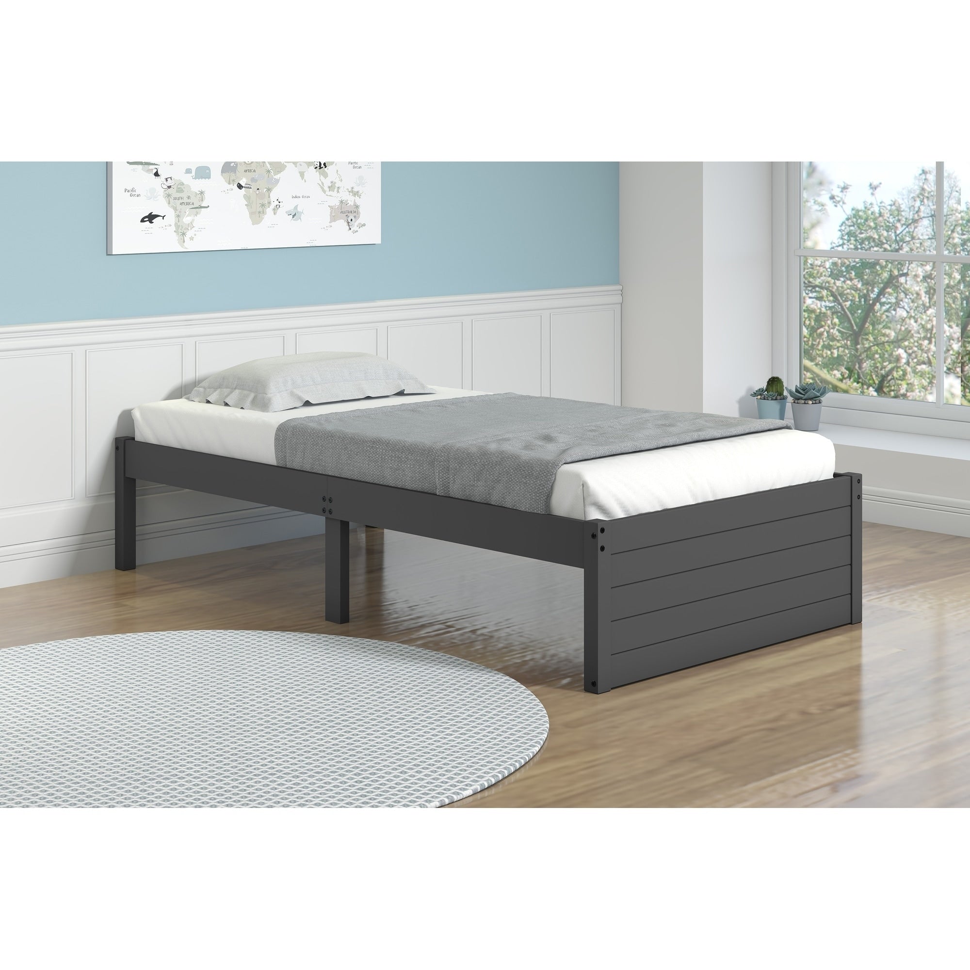 Twin Footboard Panel Bed In Dark Grey
