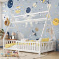 Twin Full House Bed With Led Light Roof Fence For Kids Boys Girls
